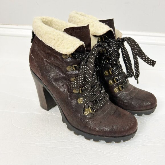 Y2K Nine West Platform Chunky Lace Up Boots Boho Grunge Size 8.5 Women's - Picture 1 of 5